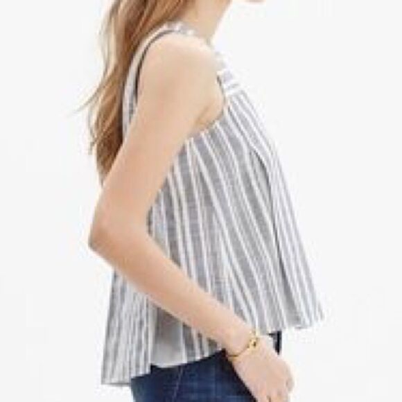 Madewell Trapeze Crop Tank Top Striped Blue Mix 4 - Picture 4 of 9